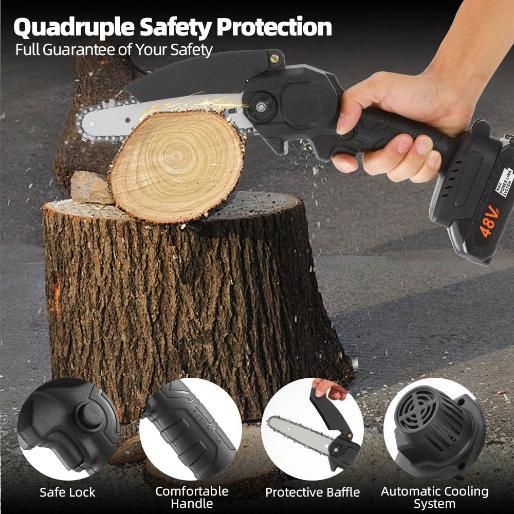 Cordless Battery Powered Electric Chainsaw for Tree Trimming, Wood Cutting